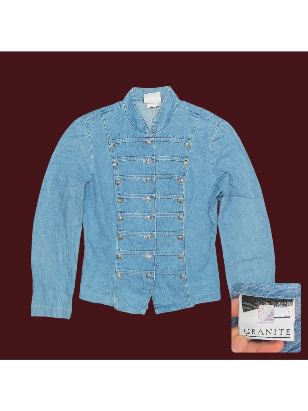 Vintage 80s Granite Denim Western Concho Drummer Boy Moto Jacket Small